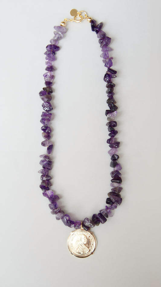 Coin Charm & Quartz Necklace