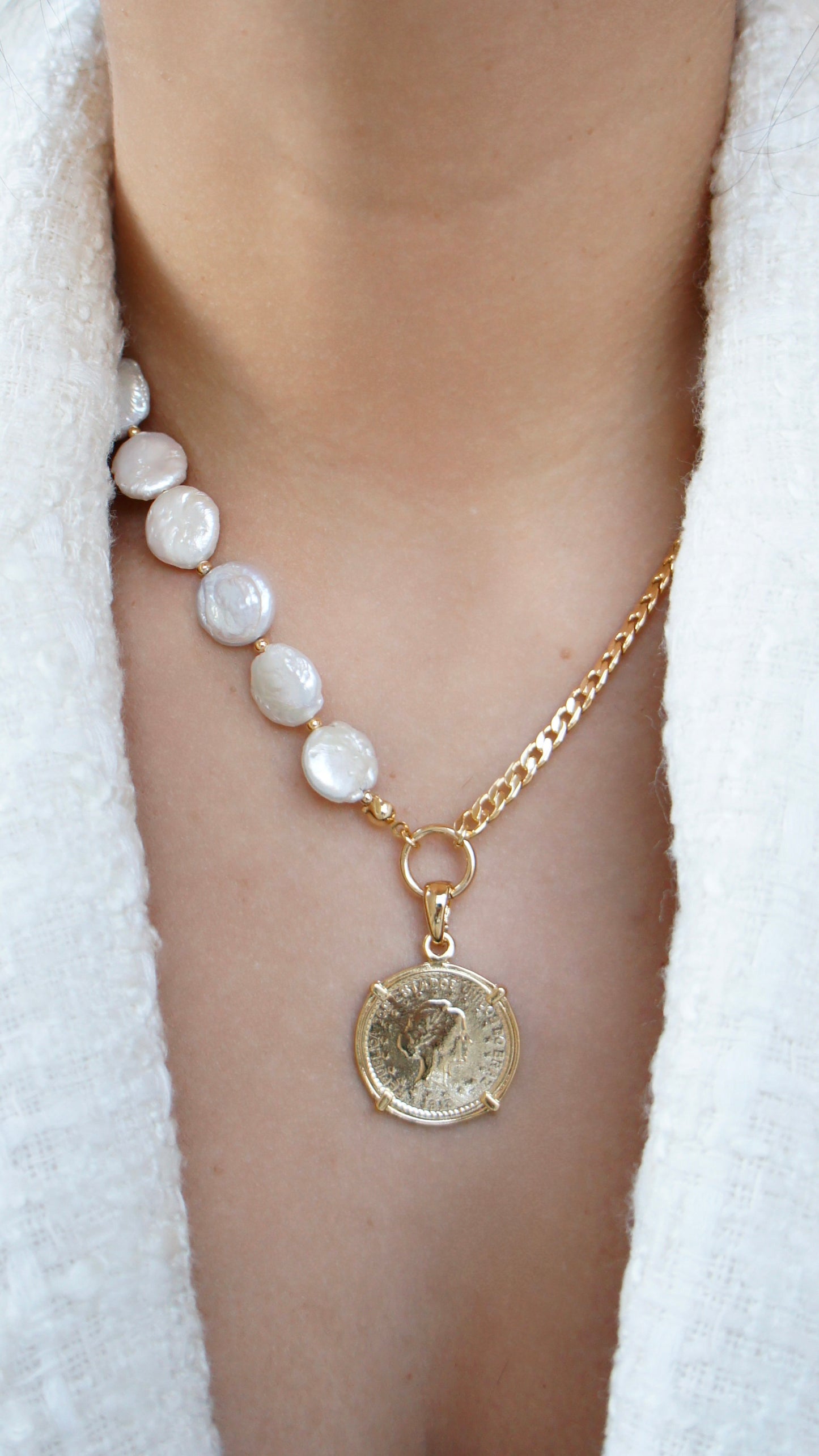 Golden Coin Pearl Necklace