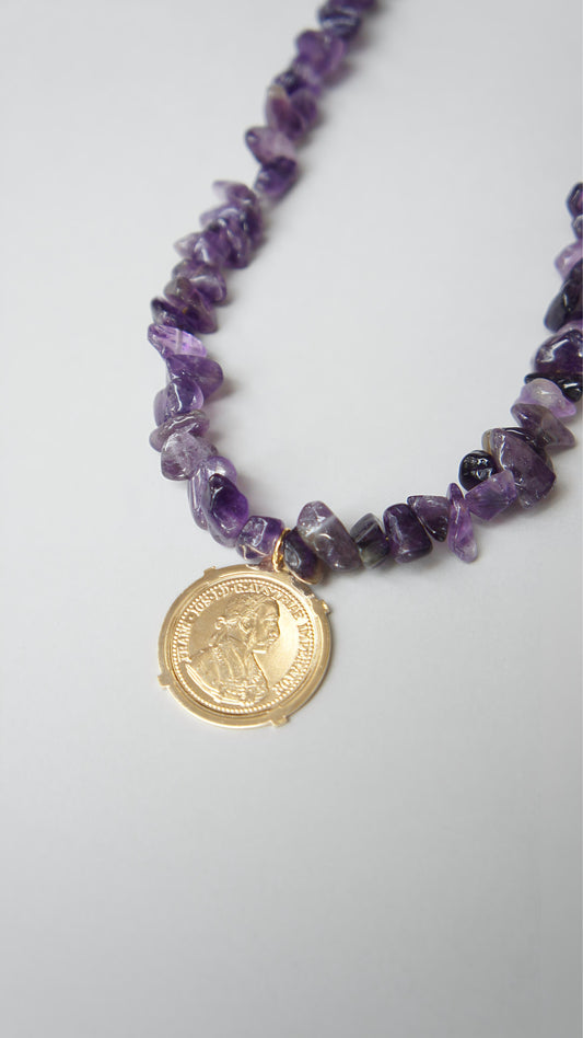 Coin Charm & Quartz Necklace