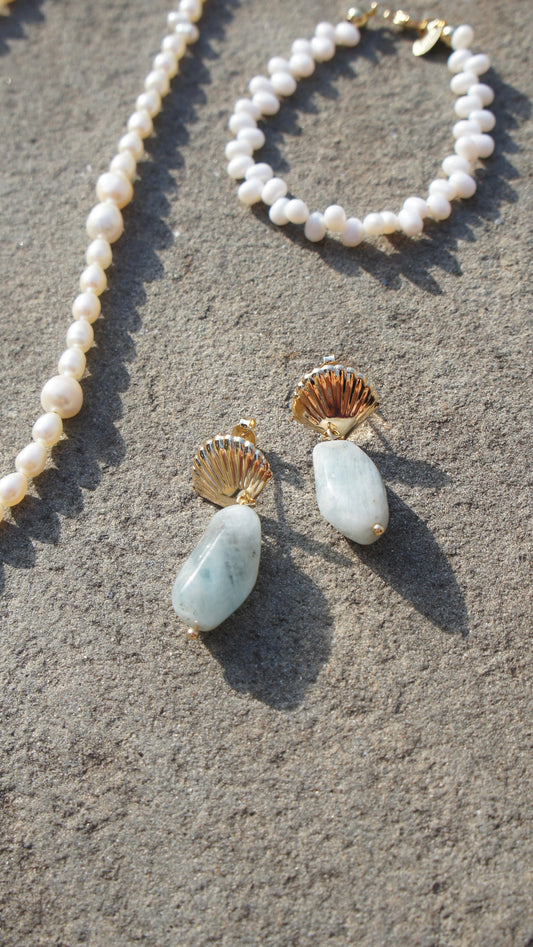 Aquamarine Shell Earrings
